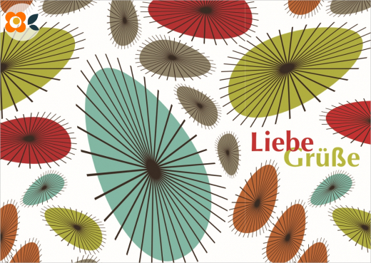Postkarte Liebe Grüße, 60er Kreise