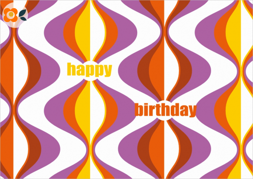 Postkarte Happy Birthday, 70er Welle