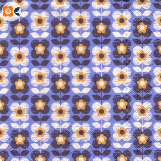 Lunchservietten Retro-Blumen auf Blau