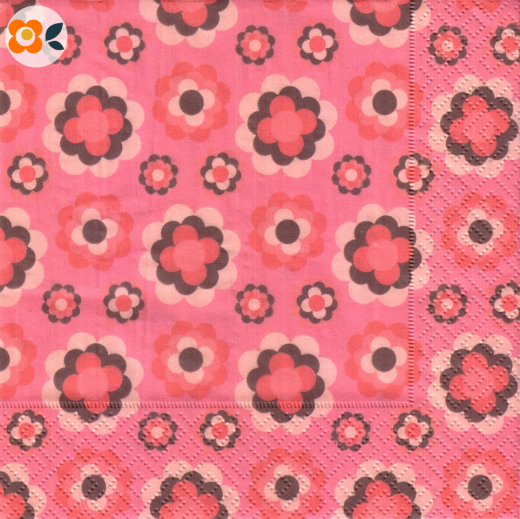 Lunchservietten 70er Retroblüten auf Rosa