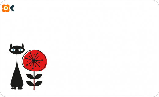 Frühstücksbrettchen Retro-Blumenkatze rot