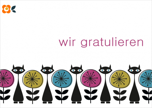 Postkarte Wir gratulieren, Blumenkatzen