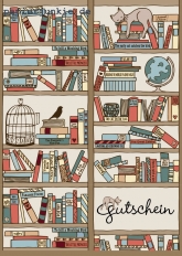 Postkarte Gutschein, Bücherregal (Händler)