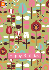 Postkarte Happy Birthday, Garten der Siebziger