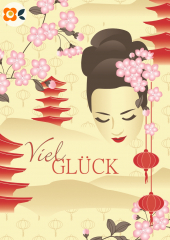 Postkarte Viel Glück, Kirschblüte