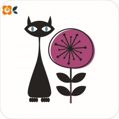 Glasuntersetzer Retro-Blumenkatze pink