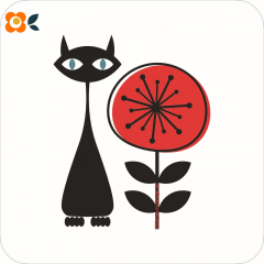 Glasuntersetzer Retro-Blumenkatze rot