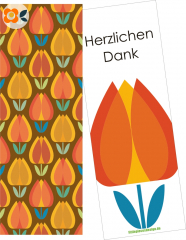 Lesezeichen-Geschenkkarte Herzlichen Dank, Retrotulpen